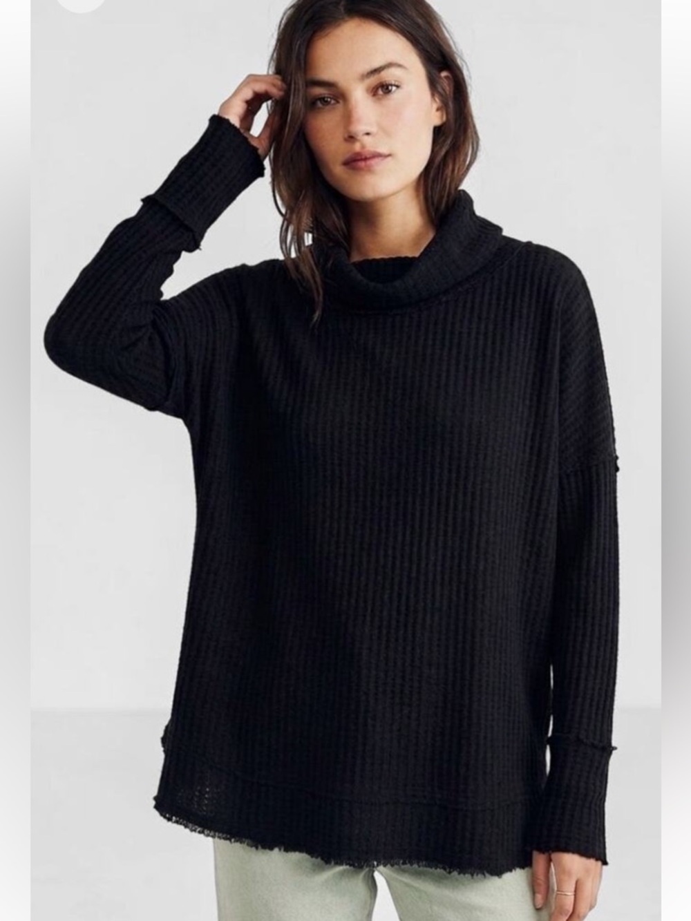 Free People Juicy Long Sleeve Thermal Tunic in Black Size XS & SM $88 Retail NWT